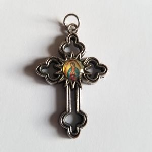 Cross pendant silver tone crucifix Christian jewelry